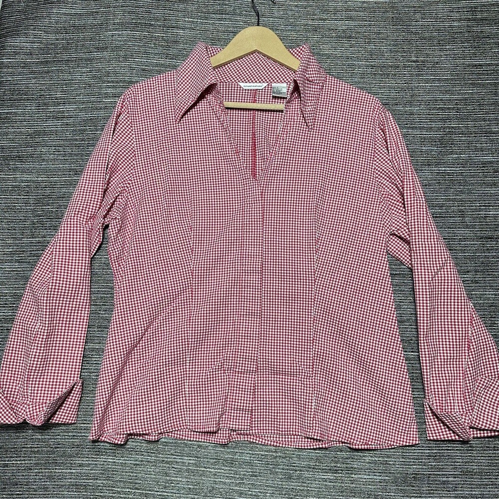 Vintage Richard Malcolm Women’s Button Up Shirt L Red Gingham Long Sleeve